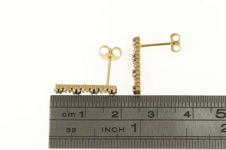 14K Yellow Gold Sapphire Diamond Square Bar Drop Earrings