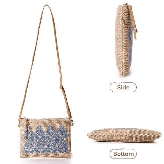 Women Straw Ethnic Pattern Embroidery Crossbody Bag