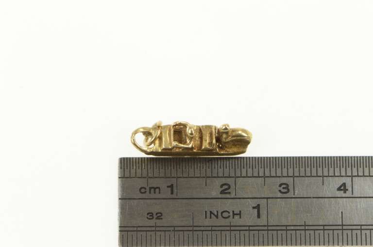 14K Yellow Gold 3D Sled Paddle Boat with Person & Swan Charm/Pendant