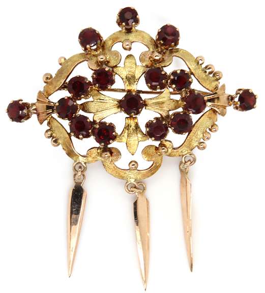 Vintage Garnet Heirloom Style Dangle Brooch in 14K