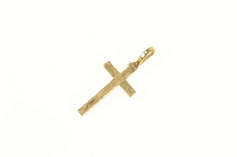 14K Yellow Gold Ornate Textured Cross Christian Faith Symbol Pendant