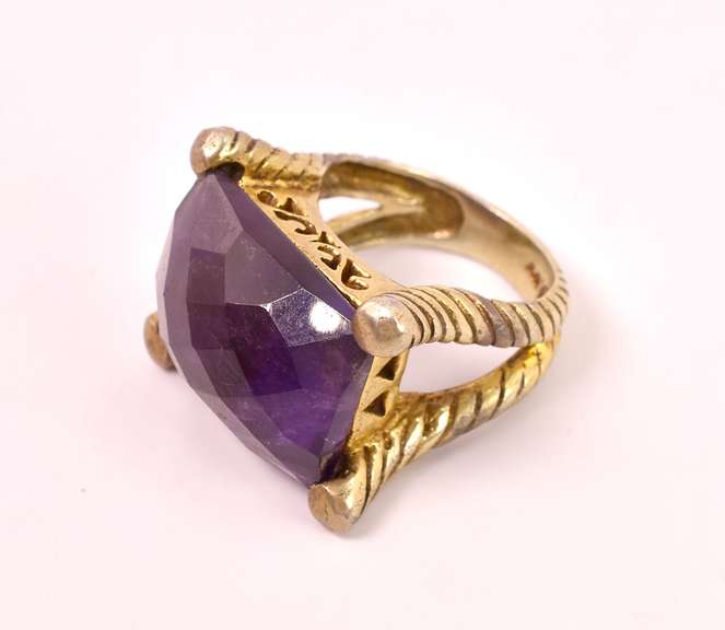 Amazing Large 15.32CTS Amethyst Ring in Gold Plated Sterling Silver