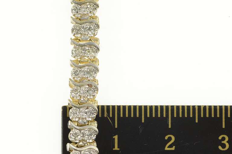 14K Yellow Gold 1.58 Ctw Diamond Classic Wavy Link Tennis Bracelet