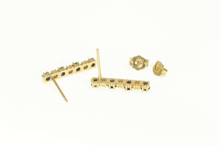 14K Yellow Gold Sapphire Diamond Square Bar Drop Earrings