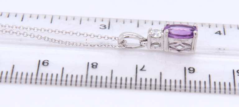 Fantastic White Gold Oval Amethyst and Diamond Pendant on Chain Necklace