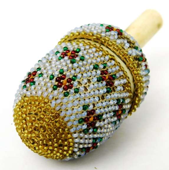 Rare Antique French Bone & Glass Beads Bobbin Holder
