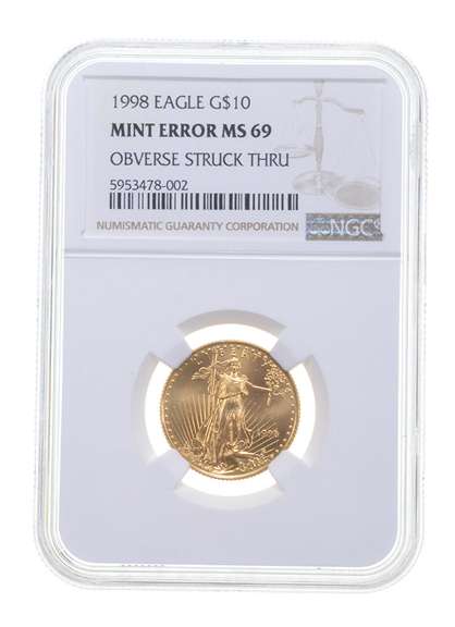 MS69 Error 1998 $10 American Gold Eagle OBV Struck Thru Graded NGC