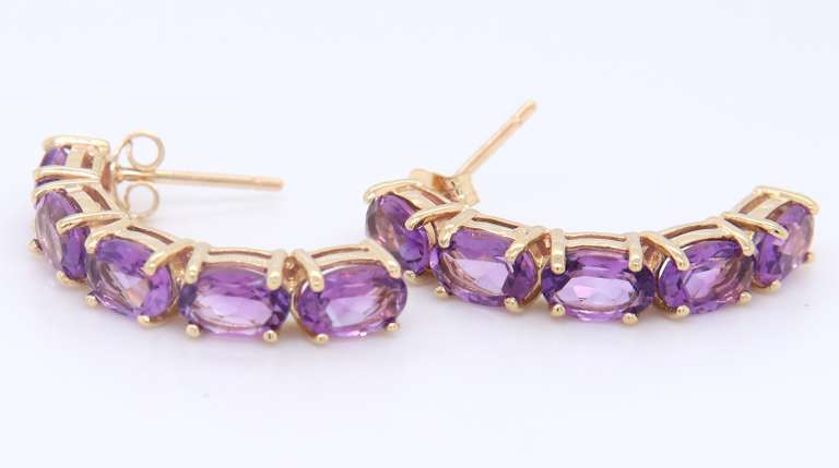 Stunning Yellow Gold oval Cut Amethyst Half Hoop Earrings