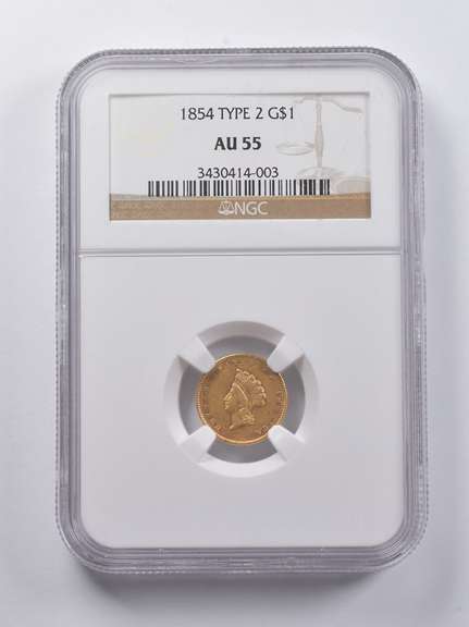 AU55 1854 $1 Indian Princess Head Gold Dollar Piece Type 2 NGC