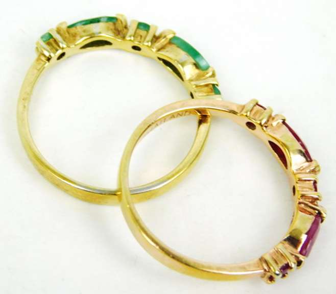 2 Sterling Vermeil Emerald & Ruby Stacking Rings, 6