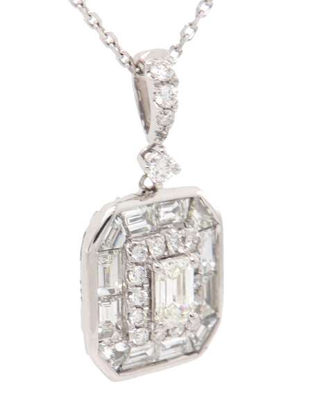 New 1.11ctw Mixed Diamond Pendant Necklace in 14K White Gold