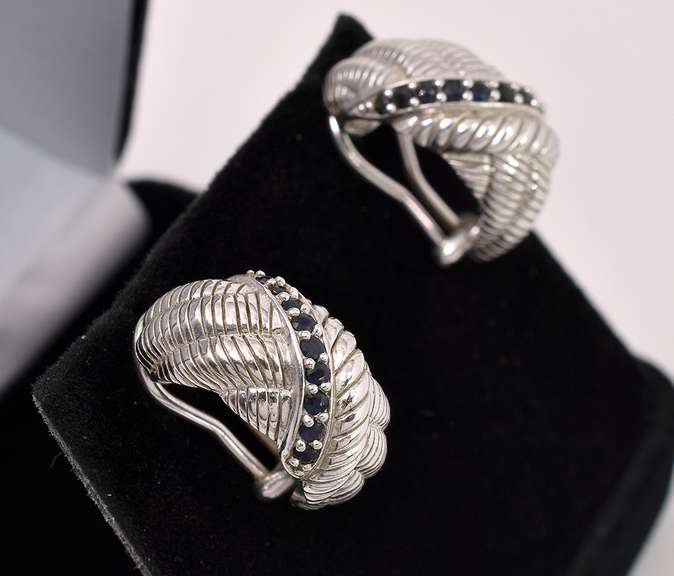 Blue Topaz Hoop Earrings In Sterling Silver