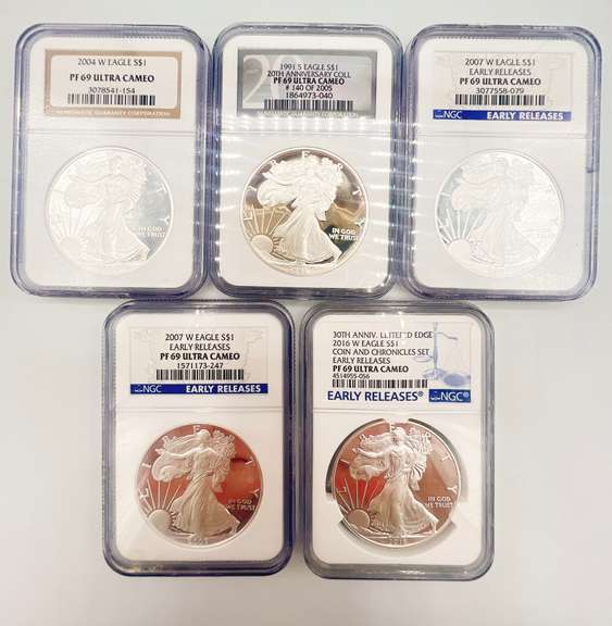 5 certified proof silver dollar, pf69