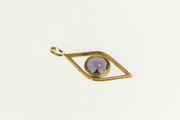14K Yellow Gold Amethyst Ornate Navette Retro Statement Pendant