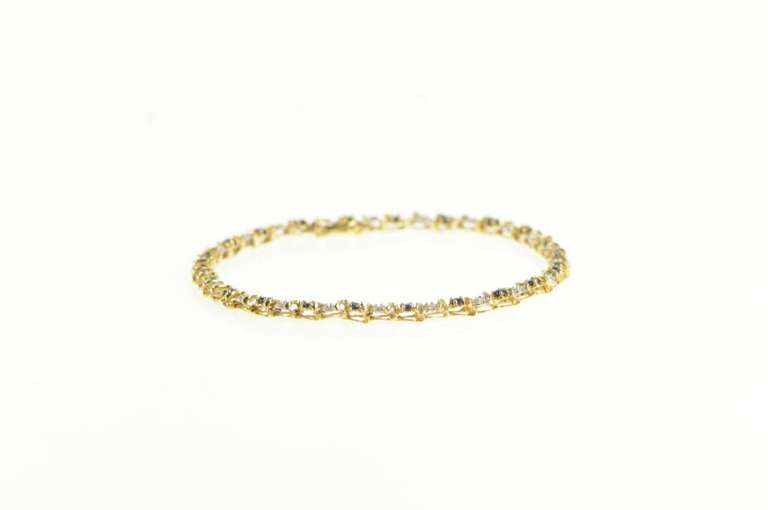 10K Yellow Gold Sapphire Diamond Wavy Link Tennis Bracelet