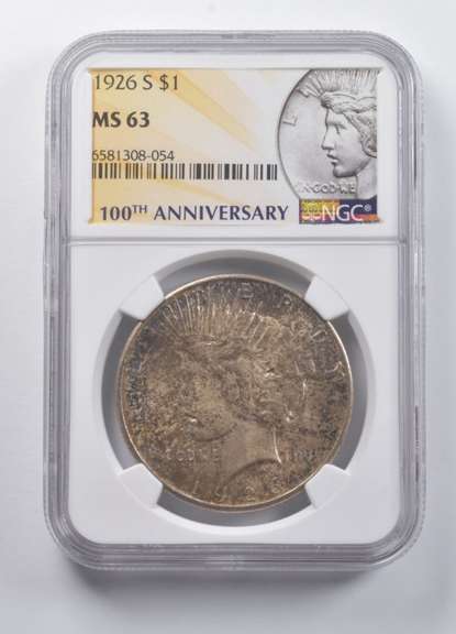 MS63 1926-S Peace Silver Dollar 100th Anniversary NGC