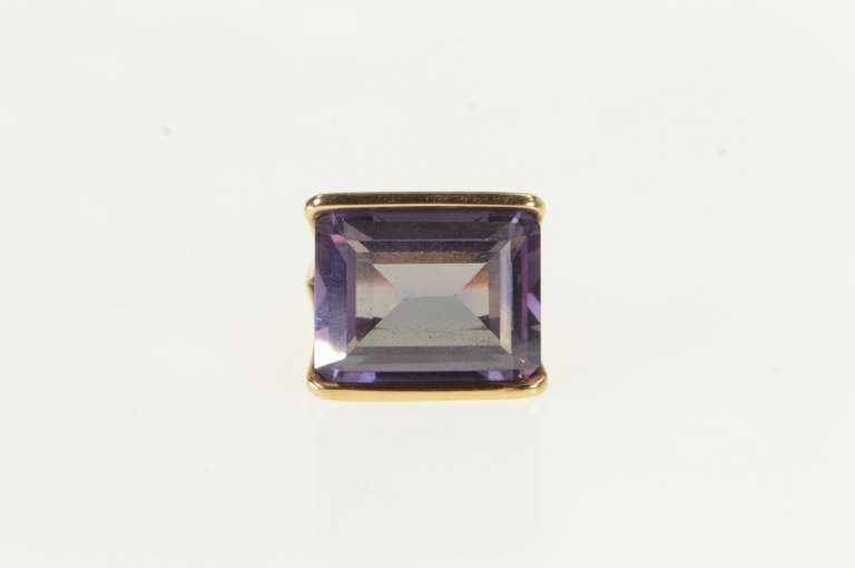 14K Yellow Gold 1940's Emerald Cut Amethyst Squared Filigree Ring