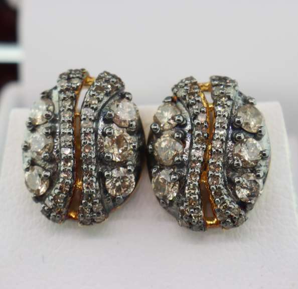 Diamond Banked Tourmaline River Earrings with Gold Plated Silver
