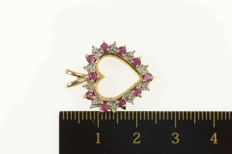 10K Yellow Gold Ruby Diamond Classic Heart Love Symbol Pendant