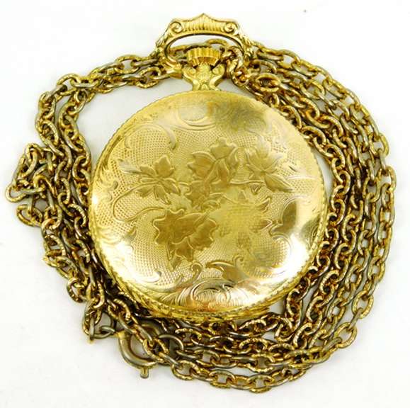Ladies Vintage Swiss Pocket Watch & Chain - Runs