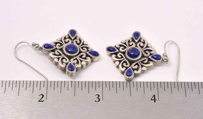 Lovely Blue Stone Dangle Earrings In Sterling Silver