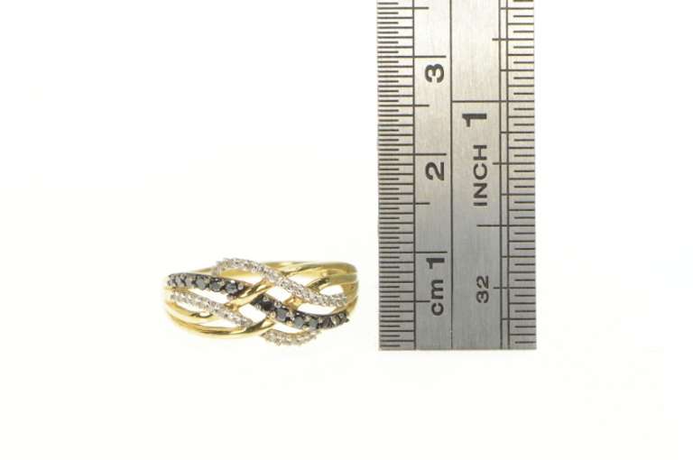 10K White Gold White & Black Diamond Wavy Layered Band Ring