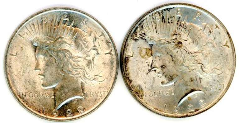 Two Different Peace Silver Dollars: 1922 & 1923