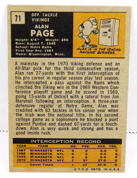 1971 Alan Page Topps Football Card