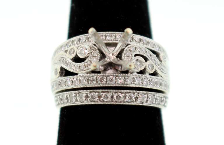 WOMENS 14 KT WHITE GOLD DIAMOND RING WEDDING SET