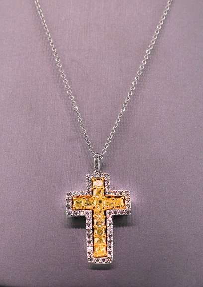 Fancy 18kt/14kt Diamond Cross Pendant and Chain
