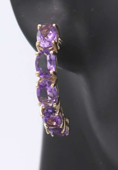 Stunning Yellow Gold oval Cut Amethyst Half Hoop Earrings