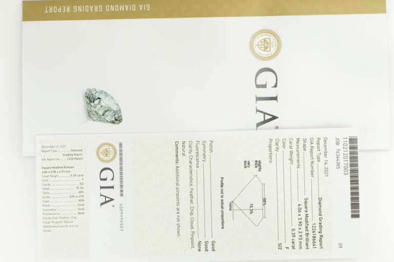 GIA 0.39 Ct Princess Cut F Color SI2 Clarity Diamond