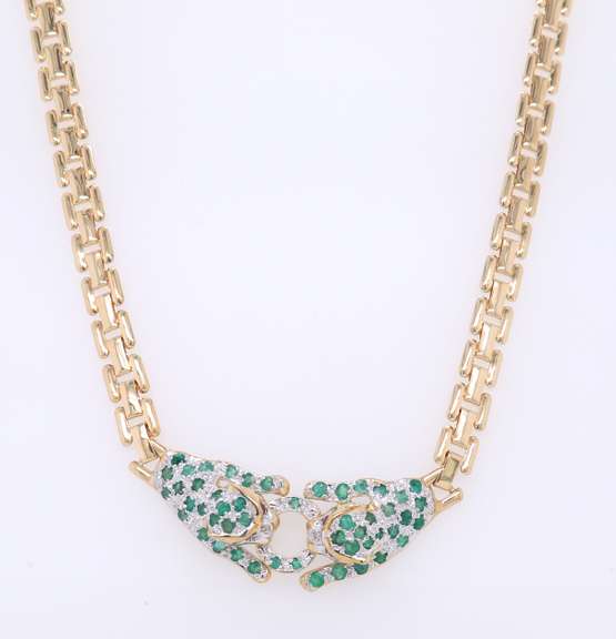 Graceful Emerald with Diamond Panther Necklace on Panther Link Chain