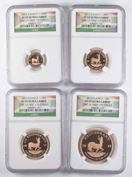 (4) PF69UCAM 2015 South Africa 1/10-1 Krugerrand 1 Of 1st 175 1/10-1 Oz Gold NGC