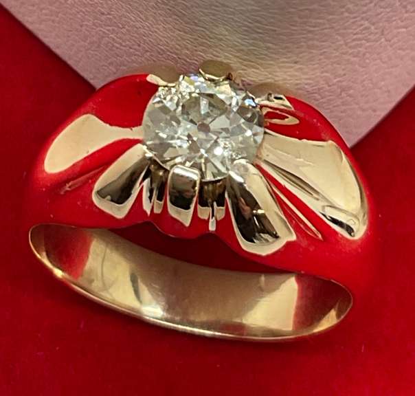 CERTIFIED MEN'S 14K GOLD AND DIAMOND SOLITAIRE RING.