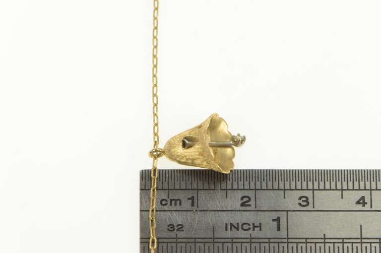14K Yellow Gold 1960's Diamond Wedding Bell Classic Chain Necklace