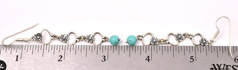Blue Turquoise Flower Earrings In Sterling Silver