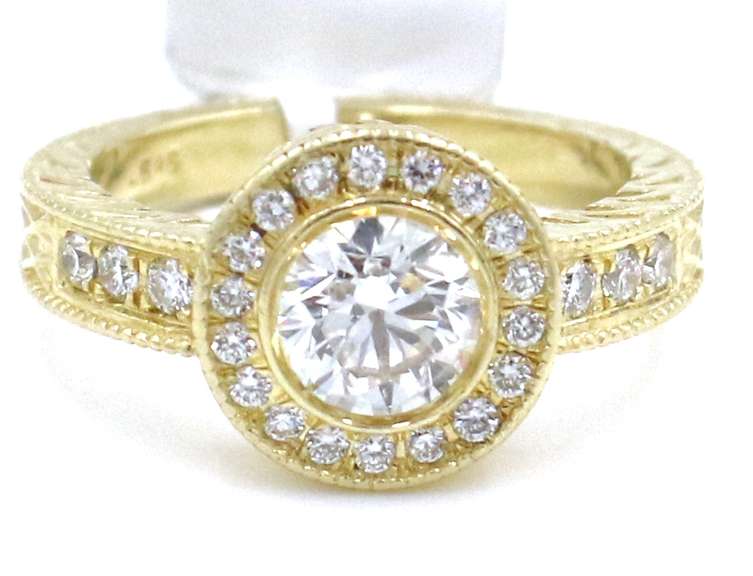 Fancy Yellow Gold 1ctw RBC Halo Diamond Engagement Ring