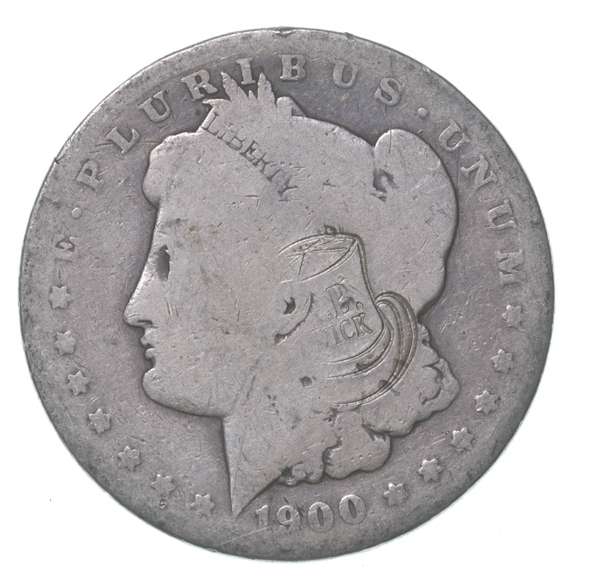 1900-O Morgan Silver Dollar R.B. Wick Top Hat Counterstamp