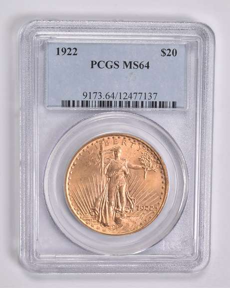 MS64 1922 $20 Saint-Gaudens Gold Double Eagle PCGS