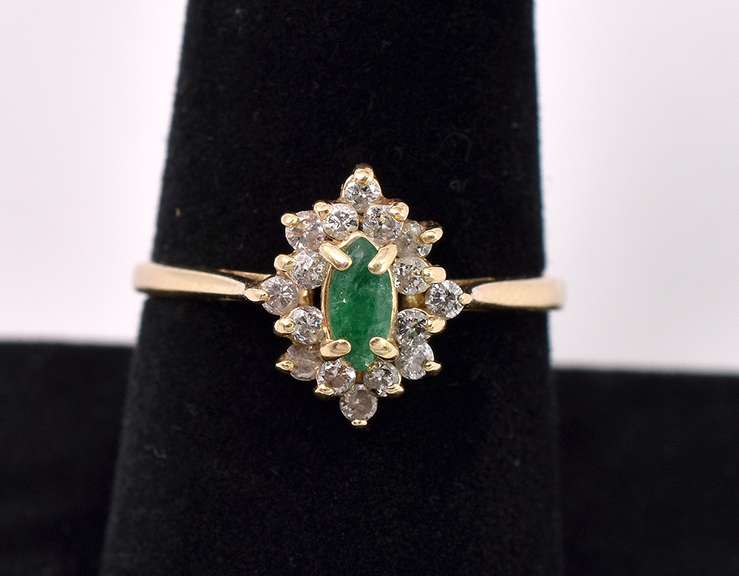 Lovely Emerald Ring with Diamonds In 14K Yellow Gold