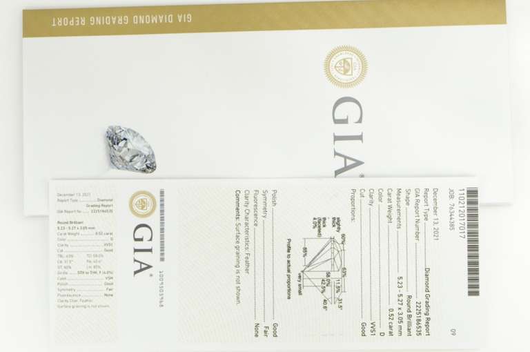 GIA 0.52 Ct Round Brilliant Cut D Color VVS1 Diamond