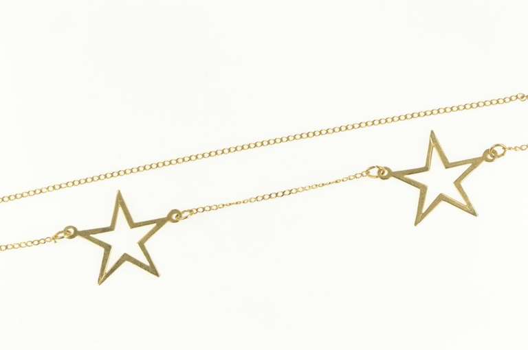 14K Yellow Gold Five Pointed Star Cut Out Fashion Chain Link Necklace