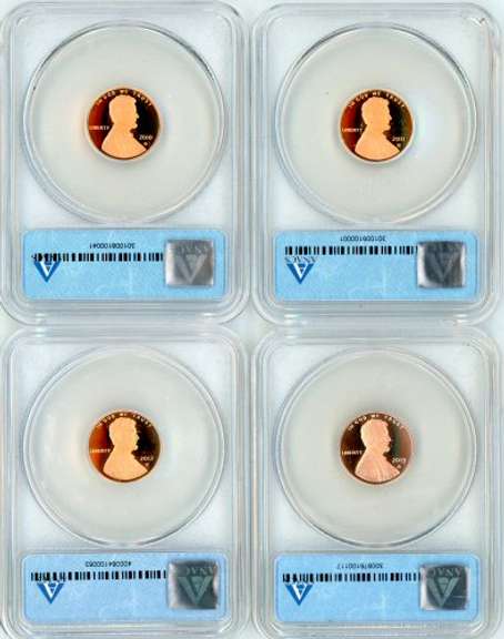 4 Different Lincoln Shield Cents in ANACS PR70 DCAM