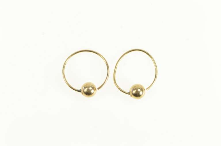 14K Yellow Gold 12.1mm Round Ball Beaded Vintage Hoop Earrings