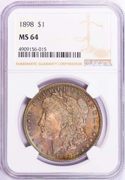 Superb Toned 1898P Morgan Silver Dollar NGC Holder MS 64!