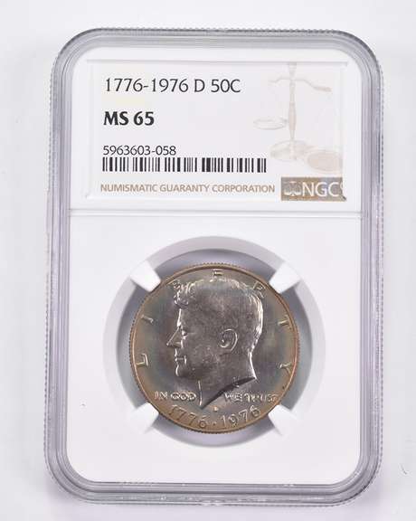 MS65 1776-1976-D Kennedy Half Dollar - Graded NGC Rainbow Tone