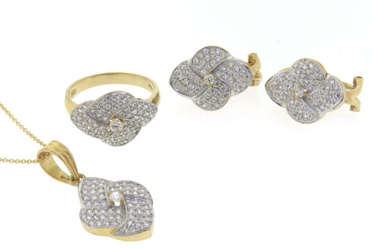 Masterpiece 18kt CZ Basket Weave Necklace, Ring and Earrings