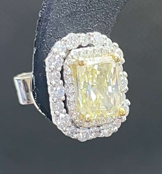 FANCY YELLOW EMERALD CUT DIAMOND HALO STUD EARRINGS IN 14K WHITE GOLD(1 CARAT T.W.)