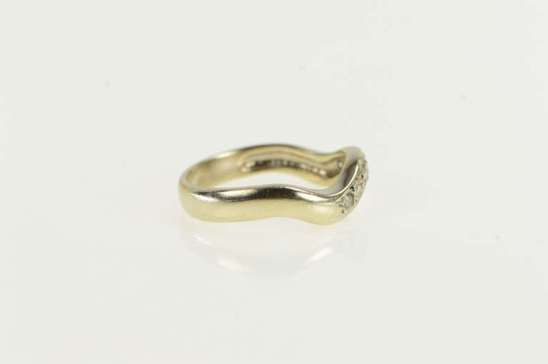 14K Yellow Gold Wavy Diamond Curvy Wedding Band Ring